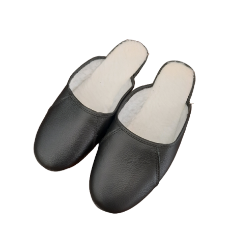 Chinelo Campeiro Couro Preto F. Lã